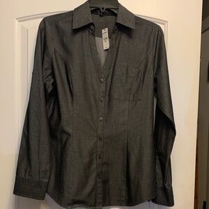 Express Charcoal Button-Up Classy Blouse/Shirt